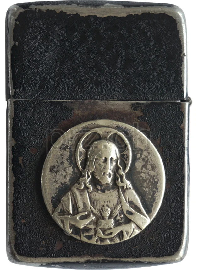 Jesus Holy Medal, Ansicht 1 Jesus Holy Medal, Modell four barrel hinge, round bottom, Jahr 1942 - 43, Ansicht 1